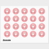 Schattige witte uil op lichtroze handgemaakt ronde sticker (Vel)