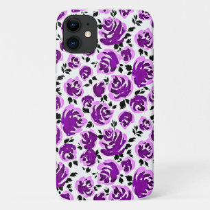 Schattige witte viooltjesrozen patronen iPhone 11 hoesje