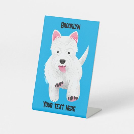Schattige witte West Highland terrier cartoon Reclamebord Met Voetstuk (Voorkant)