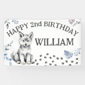 Schattige wolf cub twee wild happy birthday party spandoek (Horizontaal)