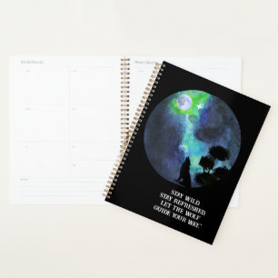 Schattige wolf in de luchtmaan \romantisch aquarel planner
