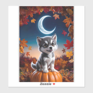 Schattige Wolf met Halloween-kunst van de halve ma Sticker