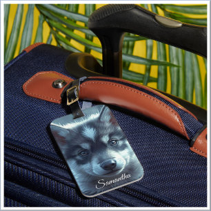 Schattige wolfbaby in het maanlicht bagagelabel