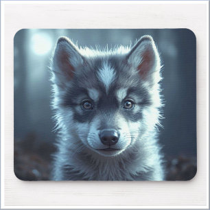 Schattige wolfbaby in het maanlicht muismat