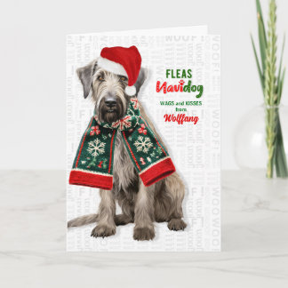 Schattige Wolfshond Hond Grappige Vlooien Navidog Feestdagen Kaart