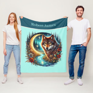 Schattige wolvenliefhebbers voeg naam toe fleece deken