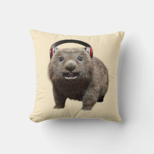 Schattige Wombat met Koptelefoons Muziek Liefhebbe Kussen