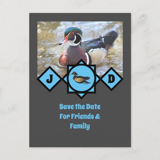 Schattige Wood Duck Monogram Foto Uitnodiging Briefkaart (Voorkant)