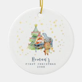 Schattige Woodland Animals Baby's eerste kerstfoto Keramisch Ornament