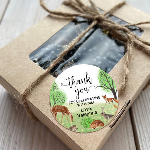 Schattige Woodland Animals Fox Elegant Script Beda Ronde Sticker