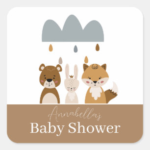 Schattige Woodland Boho Baby Dieren Vierkante Sticker