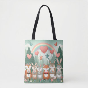 Schattige Woodland Creature regenboog valentijns Draagtas