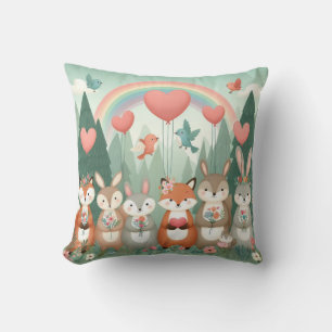 Schattige Woodland Creature regenboog valentijns Kussen