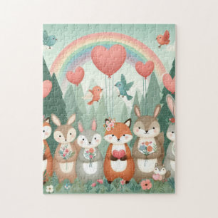 Schattige Woodland Creature regenboog valentijns Legpuzzel