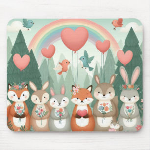 Schattige Woodland Creature regenboog valentijns Muismat