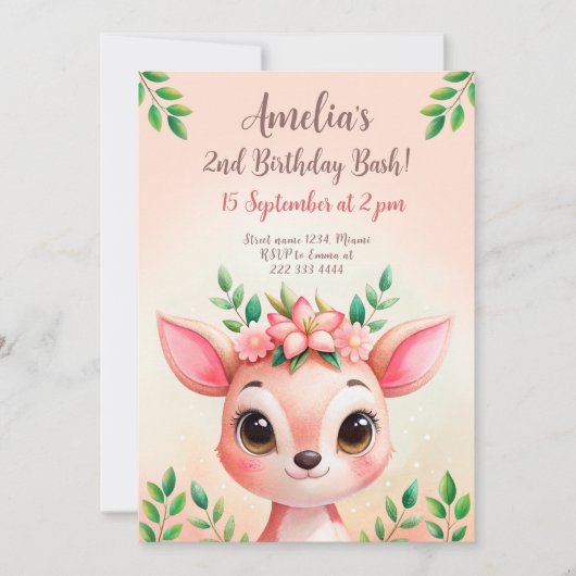 Schattige Woodland Deer verjaardagskaart Kaart (Voorkant)