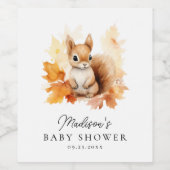 Schattige Woodland Eekhoorn Herfst Baby shower Wijn Etiket (Enkel label)