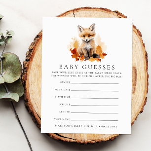 Schattige Woodland Fox Baby shower gissen spel