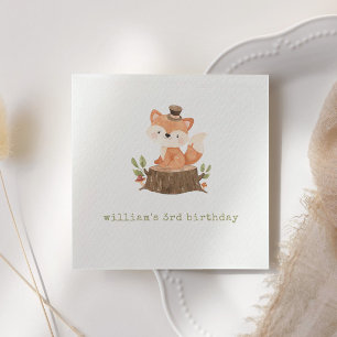 Schattige Woodland Fox Sage Groen Verjaardagsfeest Servet