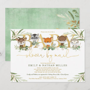 Schattige Woodland Greenery Gold Baby shower per p Kaart