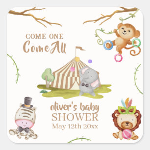 Schattige Woodland Safari Animal Circus Baby showe Vierkante Sticker