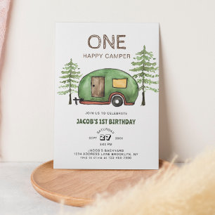 Schattige Woodland Truck Happy Camper Kids Verjaar Kaart