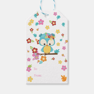 Schattige Woodland Uil & Flowers Baby Meisje Baby Cadeaulabel