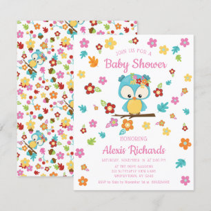 Schattige Woodland Uil & Flowers Baby Meisje Baby  Kaart
