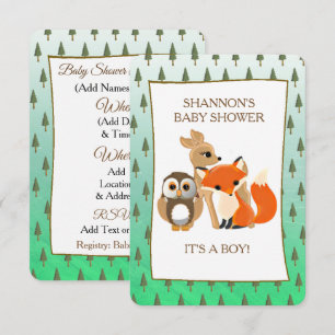 Schattige Woodlands Dieren Fox Baby shower Uitnodi Kaart