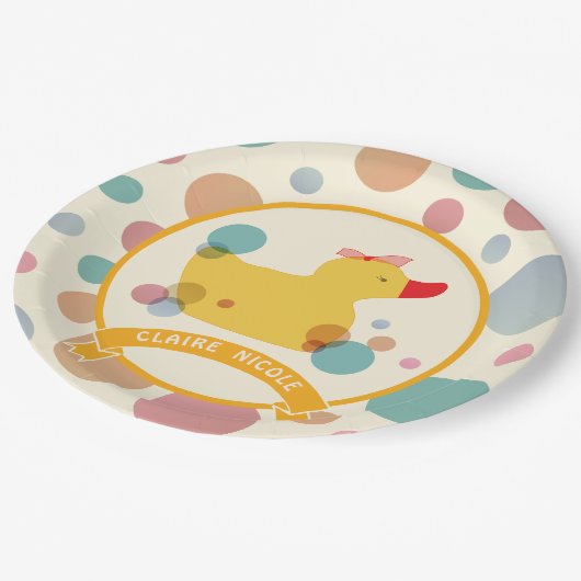 Schattige Yellow Duck Verjaardagsfeest Papieren Bordje (Gekanteld)