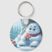 Schattige Yeti met kerstcadeaus in een grot Sleutelhanger (Achterkant)