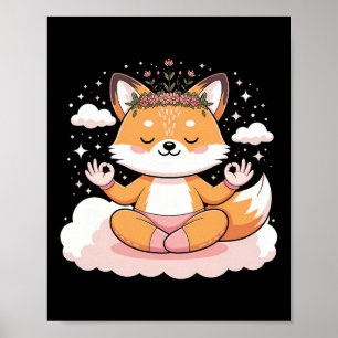 Schattige Yoga Vos Lotuspositie Mandala-ontwerp vo Poster