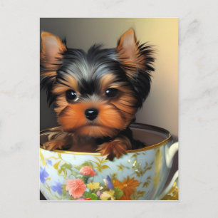 Schattige Yorkie in een theekopje Briefkaart