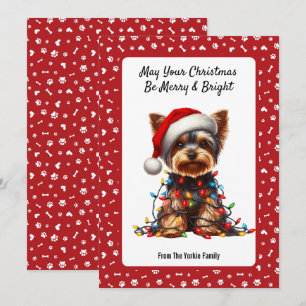 Schattige Yorkie Met Sinterklaas Hoed En Kerstverl Feestdagenkaart