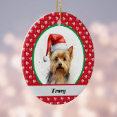 Schattige Yorkie Yorkshire Terrier Rode Kerstbogen Keramisch Ornament