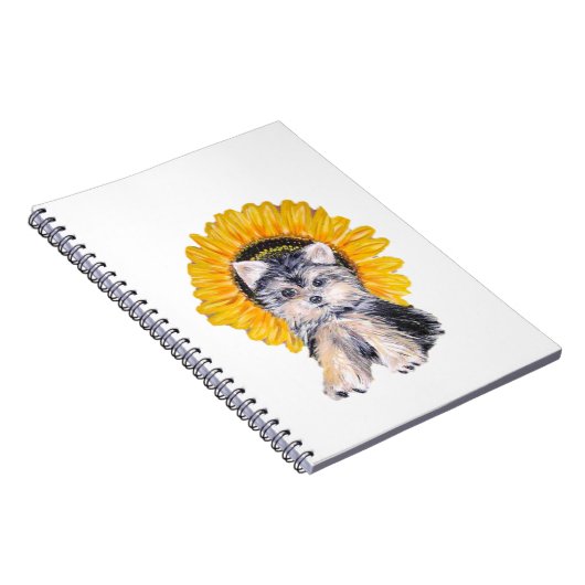 Schattige Yorkshire puppy dog & sunflower art Notitieboek (Rechterzijde)