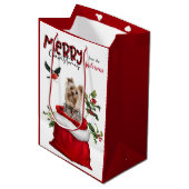 Schattige Yorkshire Terrier Dog Kerstmis Medium Cadeauzakje (Voorkant Gekanteld)