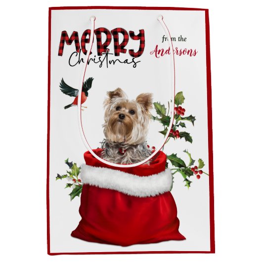 Schattige Yorkshire Terrier Dog Kerstmis Medium Cadeauzakje (Voorkant)
