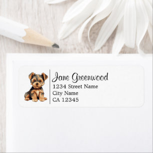 Schattige Yorkshire Terrier-hond naam en adres Etiket