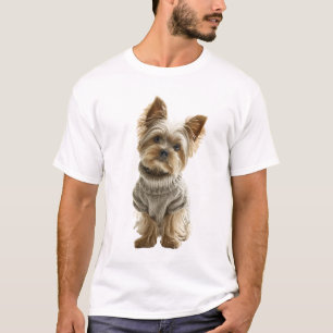 Schattige Yorkshire Terrier in een gezellige gebre T-shirt