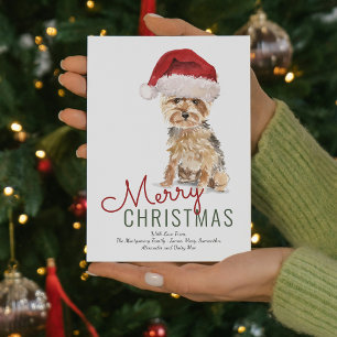 Schattige Yorkshire Terrier Kerstman Hoed Vrolijk Feestdagenkaart