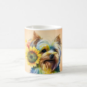 Schattige Yorkshire Terrier Zonnebloem Koffiemok