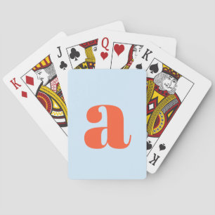 Schattige zachte blauwe oranje monogram retro lett pokerkaarten