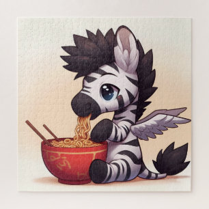 Schattige Zebra Angel Eating Ramen Legpuzzel