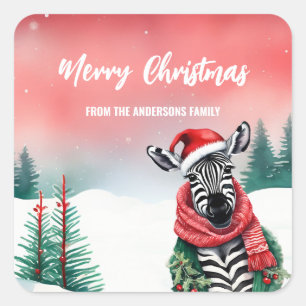 Schattige Zebra dier wilde kerstfeest kinder Vierkante Sticker