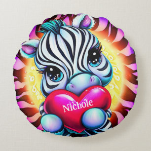 Schattige Zebra Holding Heart Rond Kussen