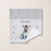 Schattige zebra naam toevoegen polka stippen sterr washandje (Wasdoekje)
