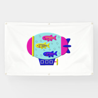 Schattige zebravis in een zeppelin spandoek