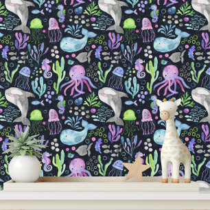 Schattige Zee Oceaandieren Walvissen Octopus Jelly Behang