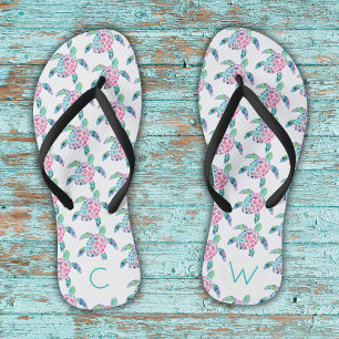 Schattige Zee Schildpad Patroon Monogrammed Beach Teenslippers